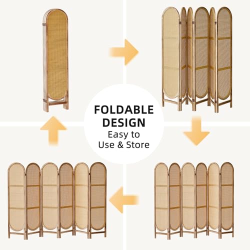 4 Panels Room Divider Wall, Foldable Wooden Room Divider, Individual Privacy Screen Made of Hand-Woven Rattan