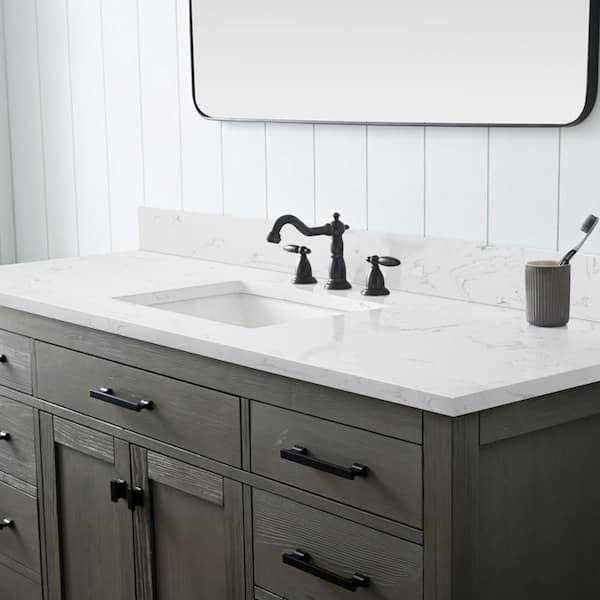 YASINU 60 in. W x 22 in. D Engineered stone composite Vanity Top in White with White Rectangular Single Sink