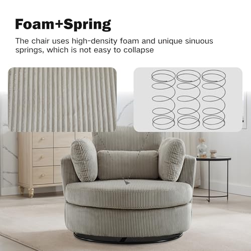 Chifee & Vingol 42.2" Oversized Swivel Accent Chair Round Barrel Chair,Chenille,Beige