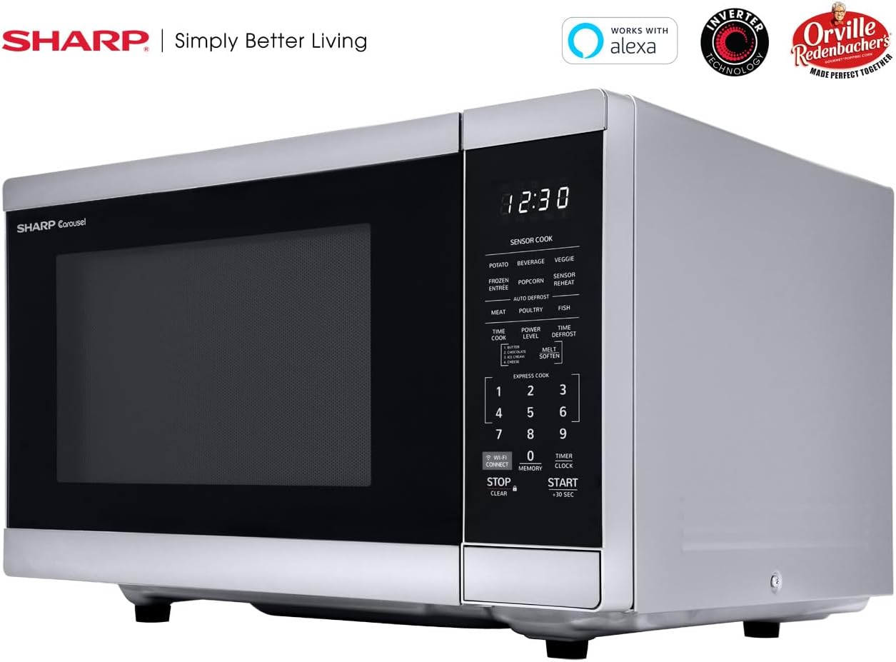 SHARP Countertop Microwave Oven. Compatible with Alexa. Orville Redenbacher's Certified. Removable 12.4" Carousel Turntable, 1.4 Cubic Feet