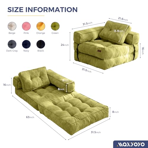 MAXYOYO Folding Sofa Bed, L-Shaped Convertible Sofa Bed with Armrest Foldable Sleeper Couch with Pillow