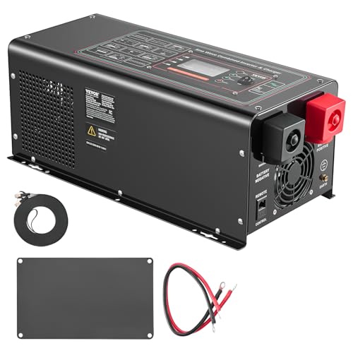 VEVOR Pure Sine Wave Inverter Charger, 2000 Watt, DC 12V to AC 120V, Battery Charger with LCD Display, Remote Control