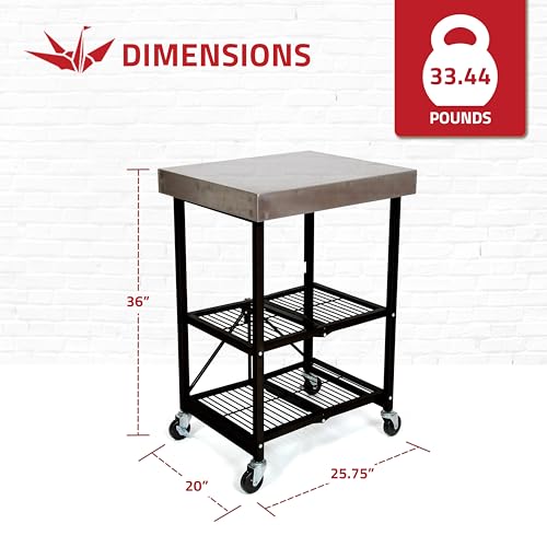 Origami Folding Kitchen Cart on Wheels, 3-Tier Foldable Rolling Cart - Chefs Outdoor Cart for Wine and Food, Microwave Cart, Plating Shelf