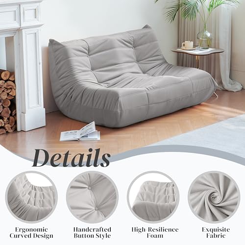 Bean Bag Chair for Adults - Suede & Microfiber Fireside Floor Chair, Comfortable Corner Lounge Sofa for Living Room, Bedroom, Office (3-Seater, Beige)