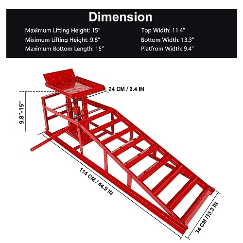 2 Pack Auto Car Truck Service Ramps, 5 Ton Low Profile Hydraulic Car Ramps, Car Lift Service Ramps Red