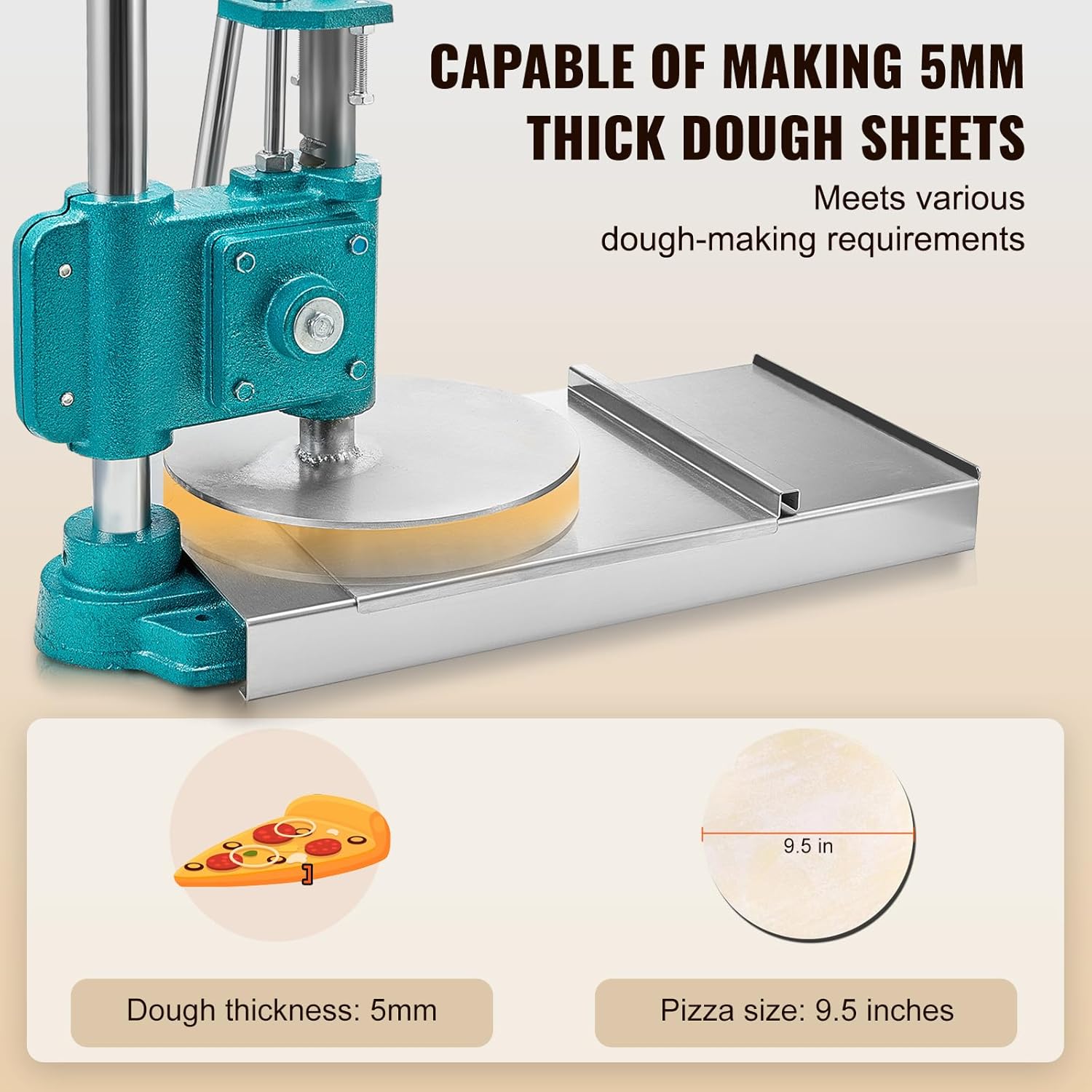 VEVOR Manual Pizza Dough Press Machine, 9.5inch/24cm Household Pizza Pastry, Stainless Steel Pizza Presser