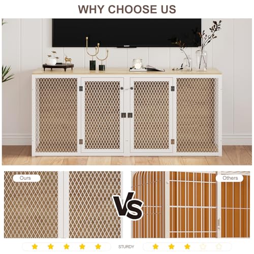 Dog Kennel Furniture for 2 Dogs, Double Dog Cage for Small Medium Dogs, Indoor Dog Crate with Divider and Double Doors, 71.6"* 22.4"* 31.9"H
