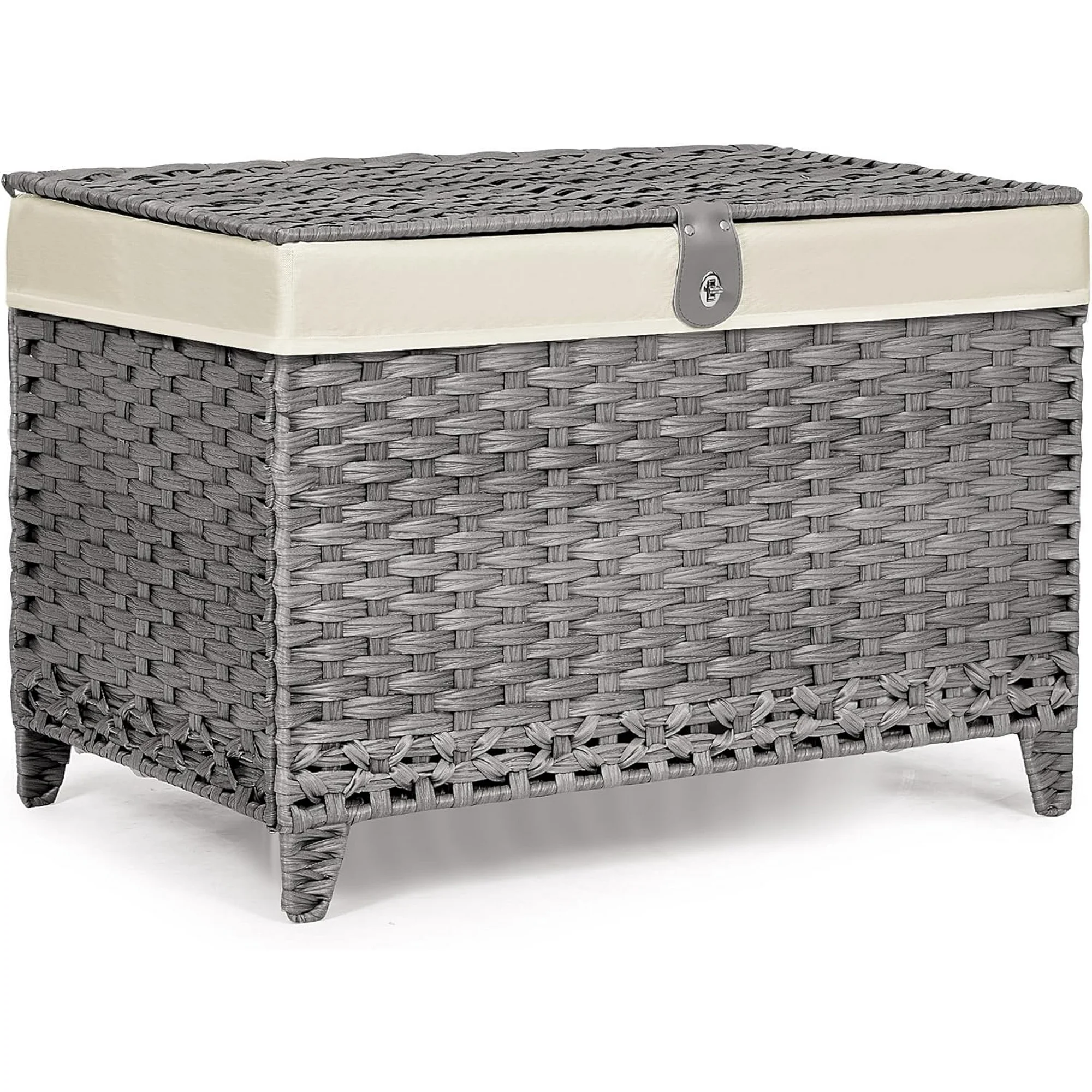 Wicker Storage Basket with Lid,Rattan Shelf Basket with Removable Liner Bag,160L Storage Bin,Storage Trunk with Heightened Feet