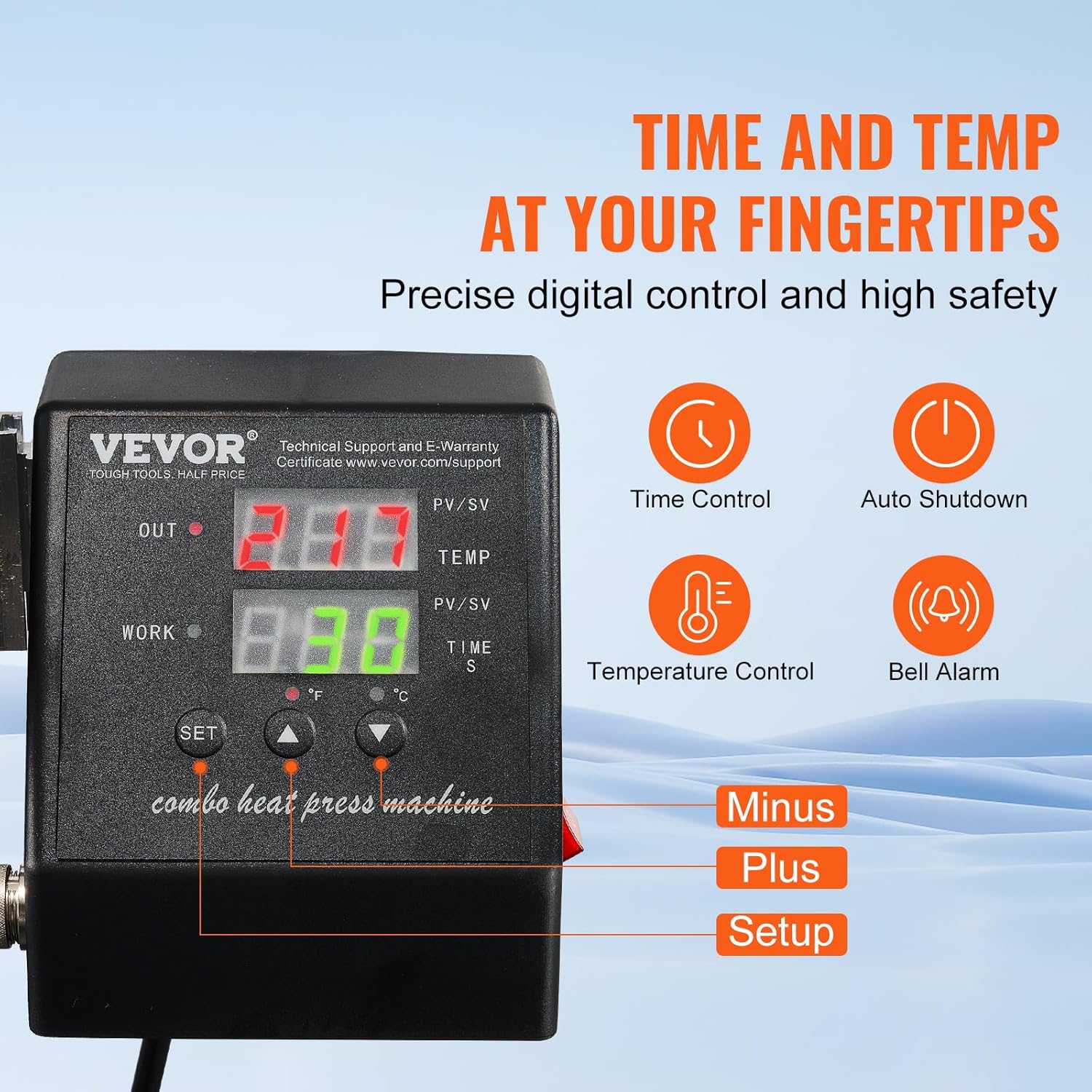 VEVOR 15x15 Heat Press Machine with Hat Press, 360° Swing Away Digital Tshirt Press Machine