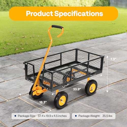 VIVOHOME Heavy Duty 880 Lbs Capacity Mesh Steel Garden Cart Folding Utility Wagon with Removable Sides and 4.10/3.50-4" Wheels 10 inch Tire (Black)