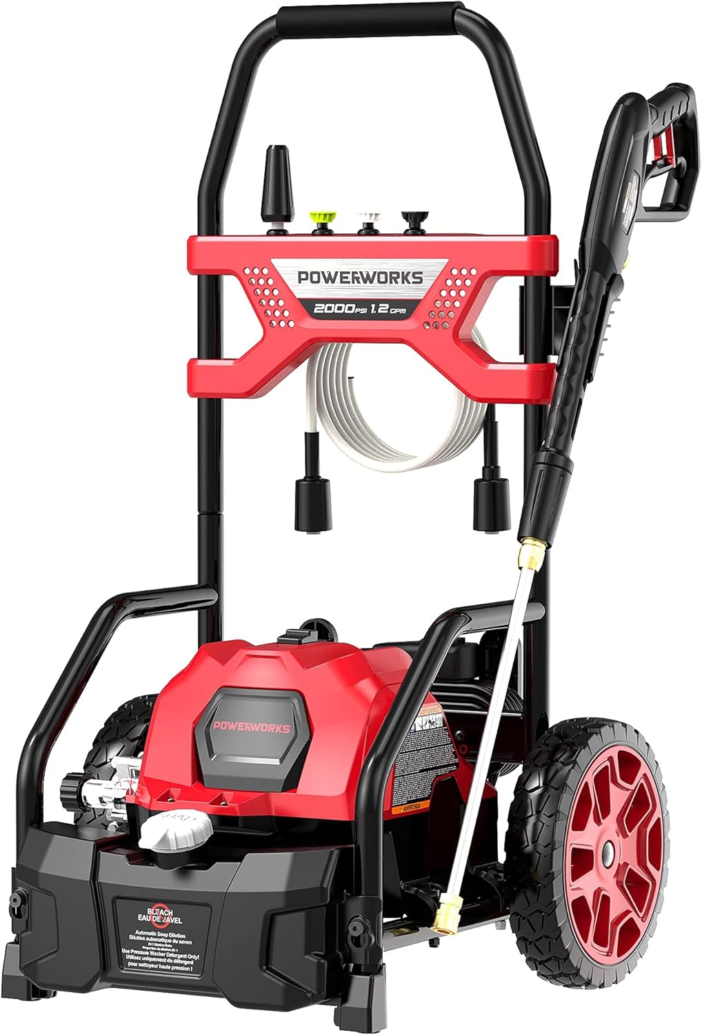 POWERWORKS 2000 PSI 1.2-GPM Electric Pressure Washer,for Car/Decking/Window(Black&Red)