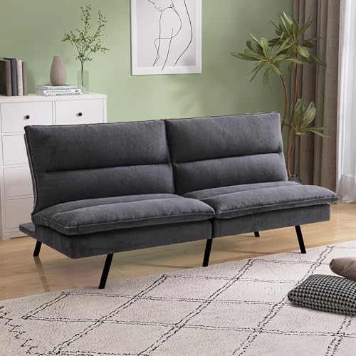 Faux Leather Futon Sofa Bed,Convertible Futon Couch,Memory Foam Loveseat Sleeper Sofa,Small Splitback Modern Folding Couch for Living Room,Office