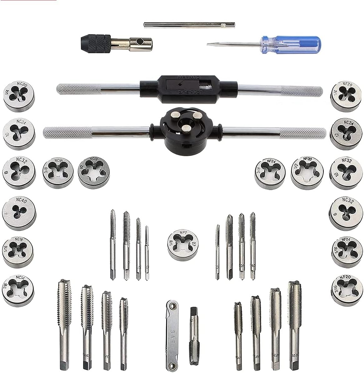 EilxMag 110PCS Hardened Alloy Steel Metric Tap and Die Rethreading Tool Set - Cutting External & Internal Threads with Storage Case (Pakage)