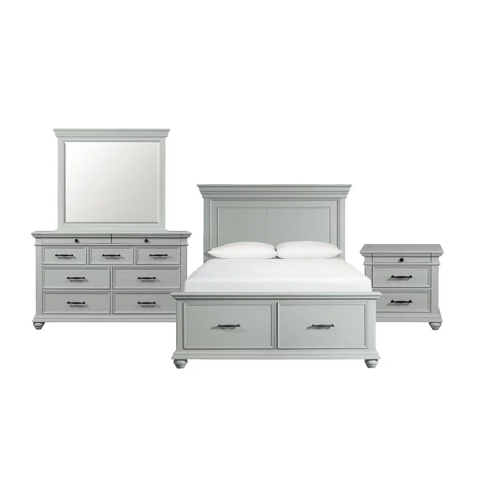 Picket House Furnishings Brooks Queen Platform Storage 4PC Bedroom Set in Grey