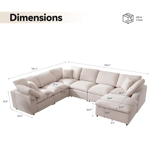 Cloud Couch Modular Sectional Sofa Modern Oversized Couches with Ottoman 7 Seater L-Shaped Sofas Comfy Couches for Living Room Spacious Space