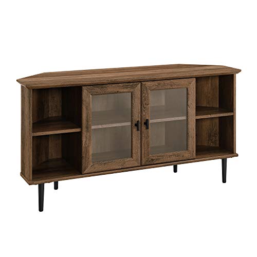Walker Edison Modern Wood Corner Universal TV Stand with Open Shelves Glass Cabinet Doors Storage for TV's up to 55" Flat Screen Living Room Storage