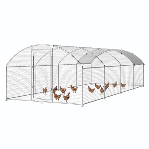 Large Metal Chicken Coop with Roosting Perch Walk-in Poultry Cage Chicken Run House Chicken Pen Spire Shaped Coop with Waterproof Cover for Outdoor