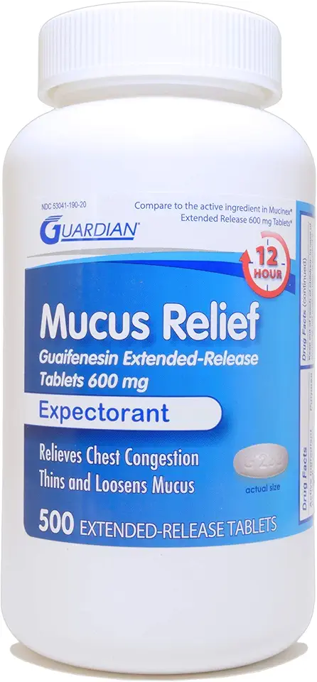 Sponsored Ad - Guardian Mucus Relief, 600mg Guaifenesin 12 Hour Extended Release, Chest Congestion Expectorant (500 Count Bottle)