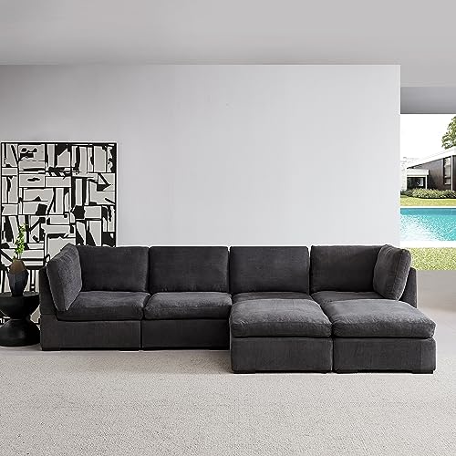 129" Convertible Sectional Sofa Couch for Living Room U Shaped Sofa Couch Cloud Sofa Modular Sectional Sofa Couch with Ottoman Feather Filled for