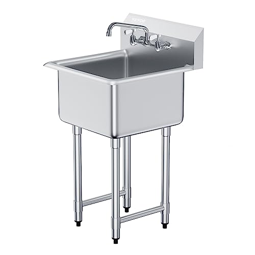 VEVOR Stainless Steel Prep & Utility Sink, 1 Compartment Free Standing Small Sink Include Faucet & legs