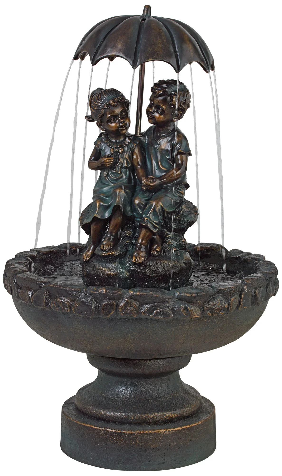 John Timberland Boy and Girl Under Umbrella Modern Outdoor Water Fountain 40" for Yard Garden Patio Home Deck Porch House Exterior Balcony Roof Decor