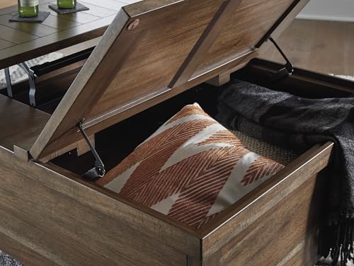 Signature Design by Ashley Valebeck Farmhouse Lift Top Coffee Table with Storage, Distressed Brown & Black Finish