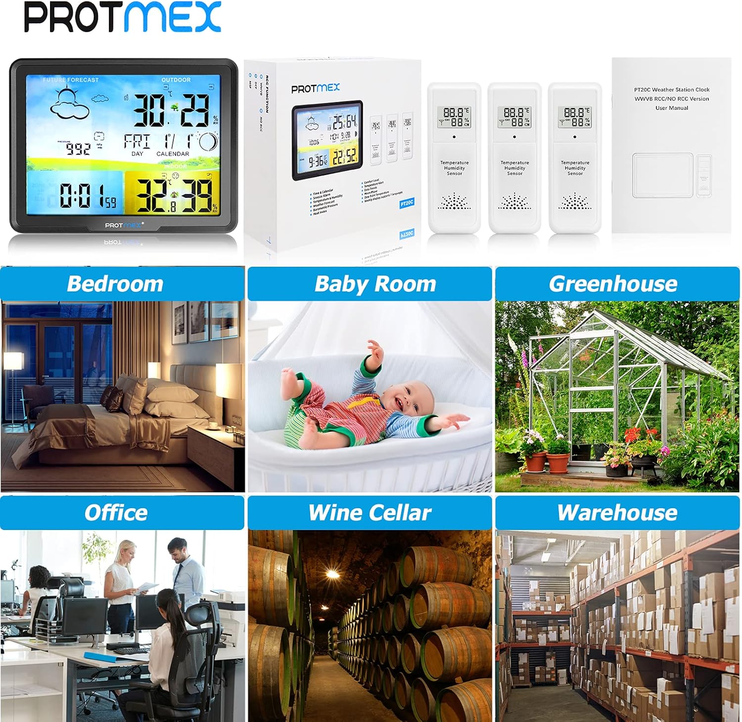 Protmex Wireless Weather Station Indoor Outdoor RCC Thermometer with 3 External Sensor