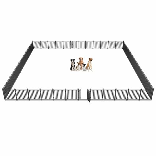 Dog Fence Outdoor Indoor, 40" Inch Height 16 Panels Dog Playpen for Large/Medium/Small Dogs Metal Dog Pen for Yard Camping and RV | Black-Silver
