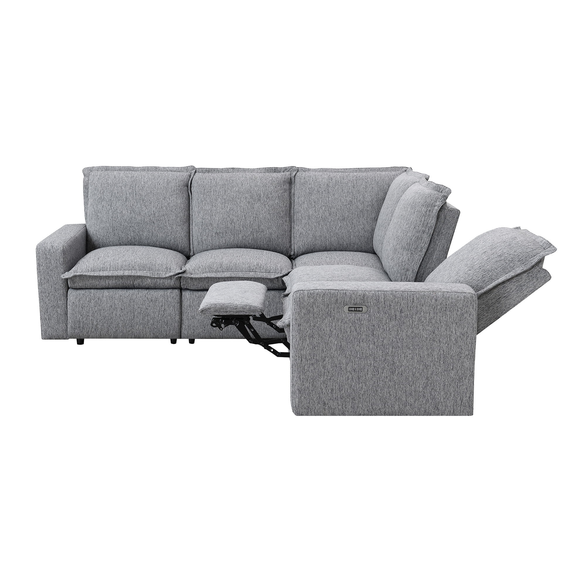 Euroco Power Recliner Sofa Set 5 Seat Sectional Sofa for Living Room with USB Port, Gray
