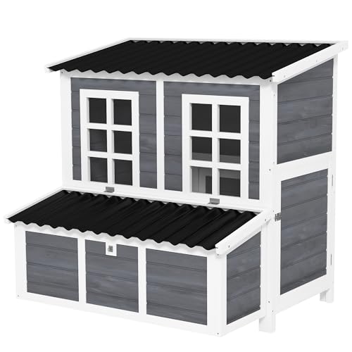 PawHut Wooden Chicken Coop, 39" Chicken House with Nesting Box, Pull-Out Tray, Waterproof Roof, Hen House Outdoor Poultry Cage for 4-6 Chickens