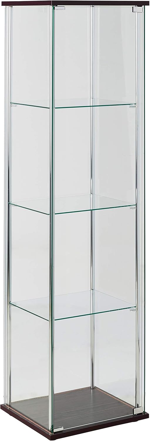 COASTER CO-950172 4-Shelf Glass Curio Cabinet, Cappuccino and Clear