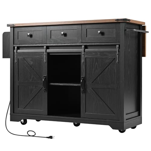 Kitchen Island Cart With Power Outlet, 2 Doors, Drop Leaf, Spice Rack, 2 Drawers - Rolling Storage Cart on Wheels for Home and Dining Room - White