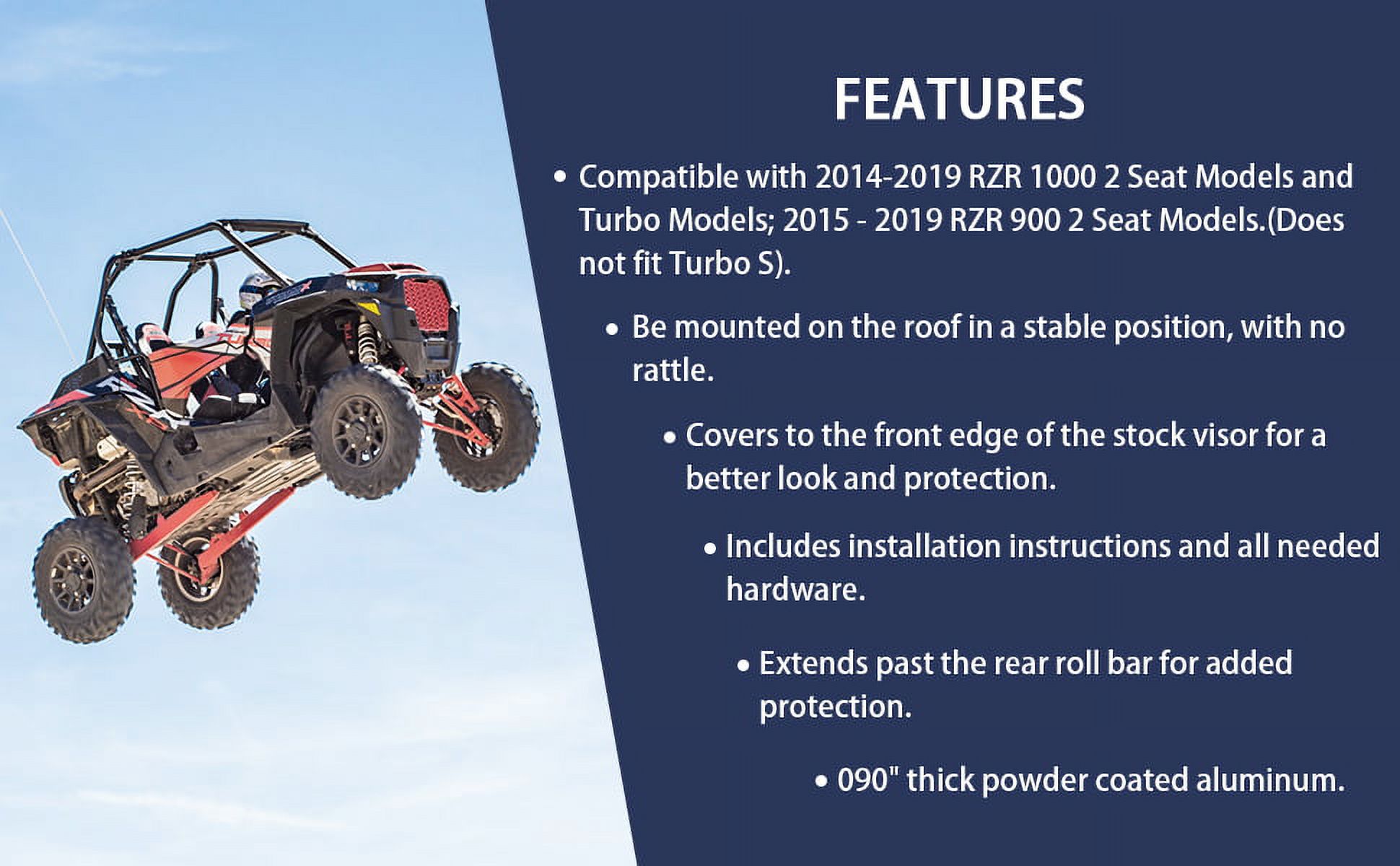 Kojem Aluminum Roof Fit for Polaris RZR 900 900S 1000S XP1000 Turbo 2014-2022 2 Door Model Low Profile  HARD TOP Black Powder Coat