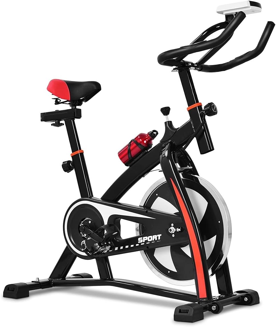 Exercise Bike Indoor Cycling Bike, Workout Bike Spin Bike with Comfortable Seat Cushion, LCD Display & Bottle Holder