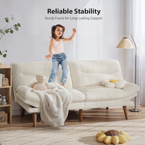 Pipishell Convertible Futon Sofa Bed,66" Corduroy Futon Couch with Adjustable Backrest and Armrests, Recliner Sleeper Sofa for Small Spaces