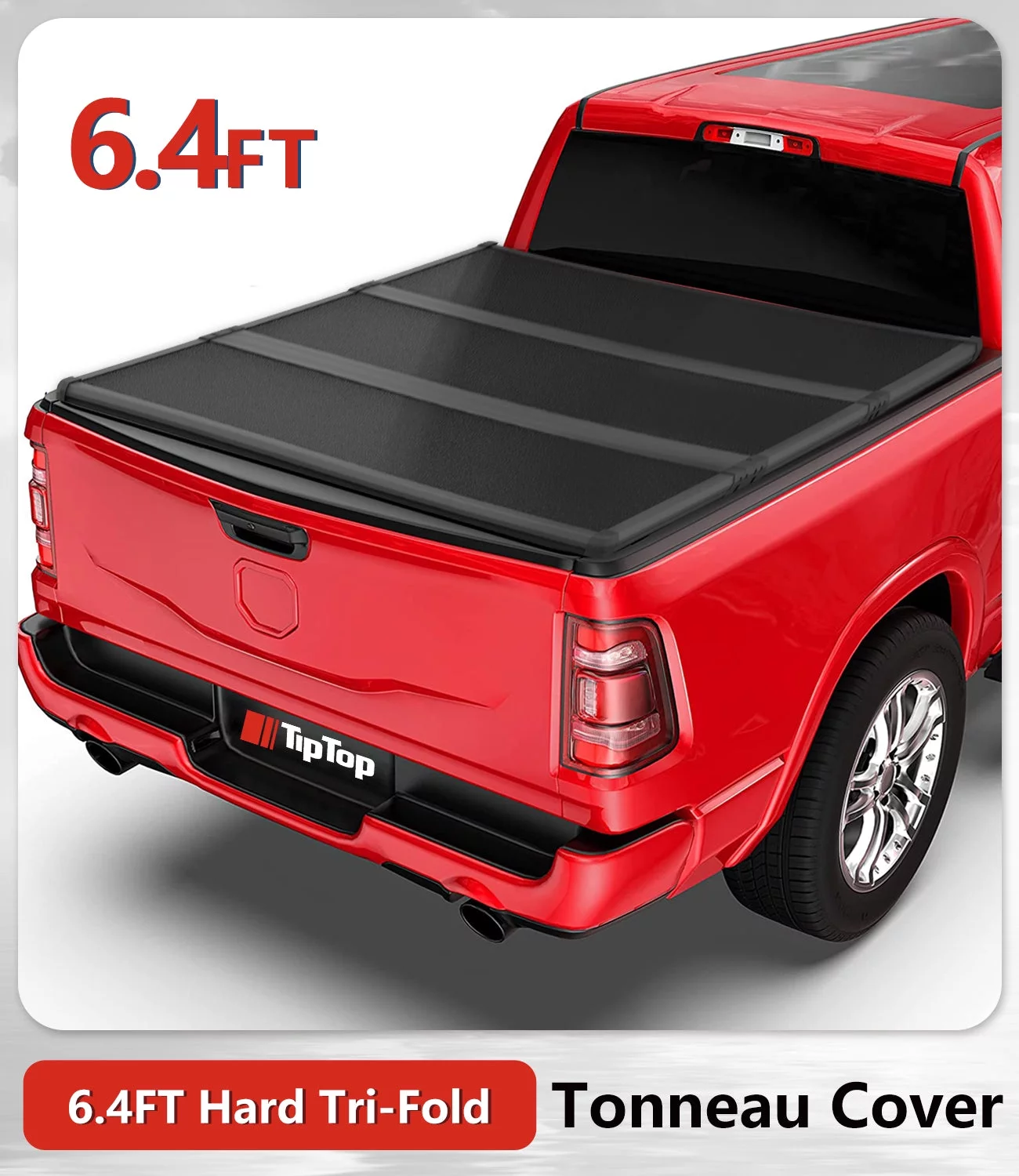 TIPTOP Tri-Fold Hard Tonneau Cover Truck Bed FRP On Top For 2002-2023 Ram 1500 2500 3500 with 6'4" Box (76.3") Bed w/o RamBox | TPM3 |