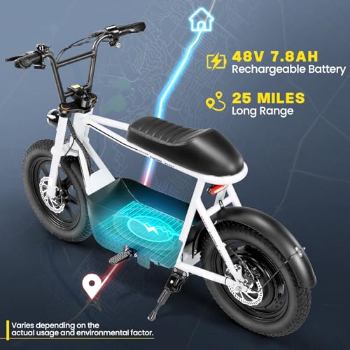 Caroma Peak 500W/800W/1200W Electric Scooter with Seat, 16 * 3" Fat Tire Ebike for All-Terrain, Max 15/25/30 Miles Ranges&20MPH