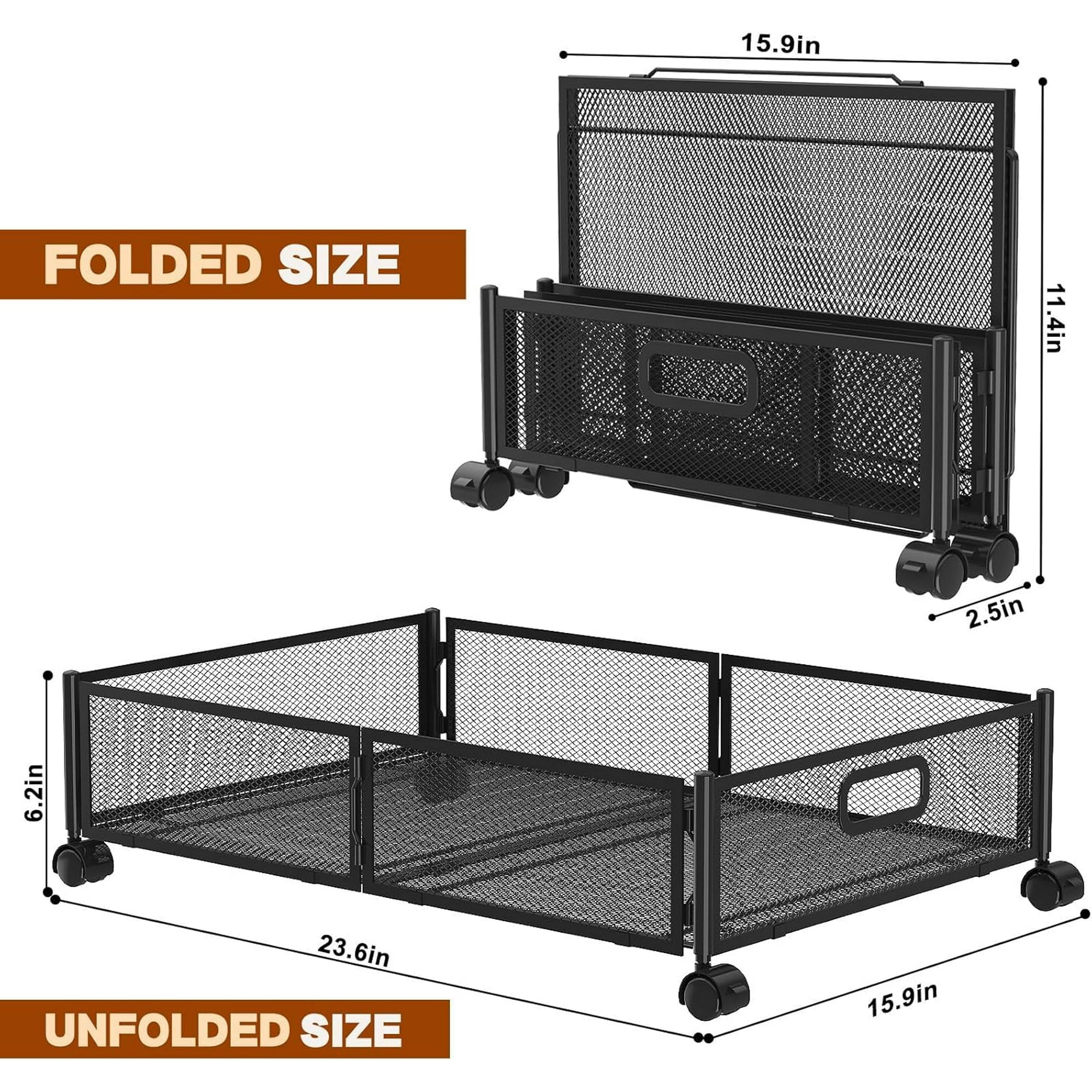 Under Bed Storage Containers,2 Pack Foldable Underbed Storage Containers with Handles and Wheels,Folding Bed Shoes Clothes Organizer
