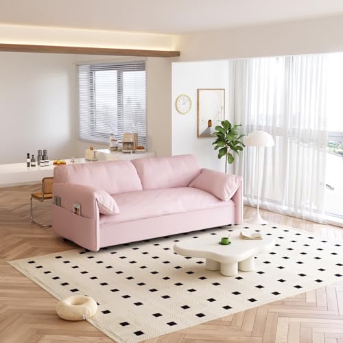 70.1" Futon Sofa Bed Queen Size, Pull Out Bed, 3-in-1 Convertible Sleeper Sofa with 2 Soft Pillows, Modern Velvet Futon Couch for Living Room