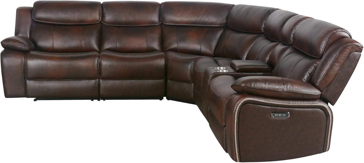 Abbyson Living Vanessa Top Grain Leather 6 Piece Power Reclining Sectional, Brown