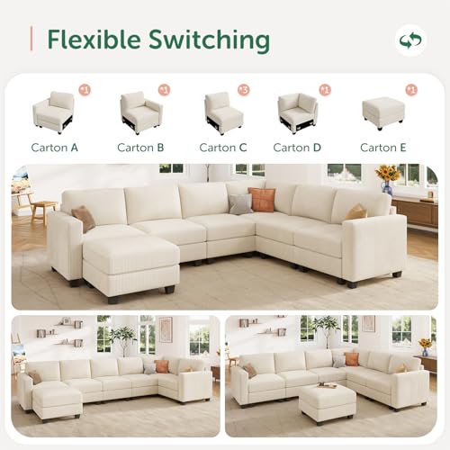 HONBAY Corduroy Modular Sectional Couch with Storage L-Shaped Sectional Couches for Living Room 6 Seater Modular Sofa, Dark Gray