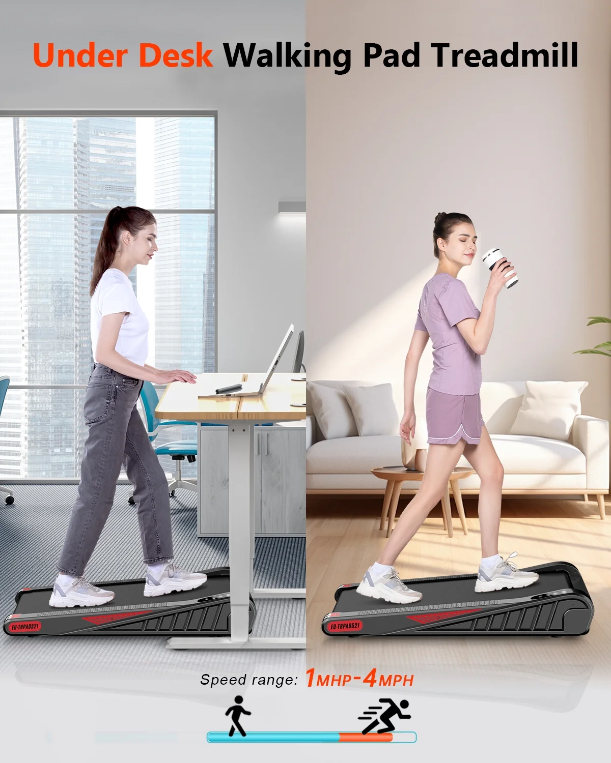 HomeFitnessCode Incline Walking Pad, Small Under Desk Treadmill with APP & Remote Control, Bluetooth Speaker, Small Treadmill for Home & Office