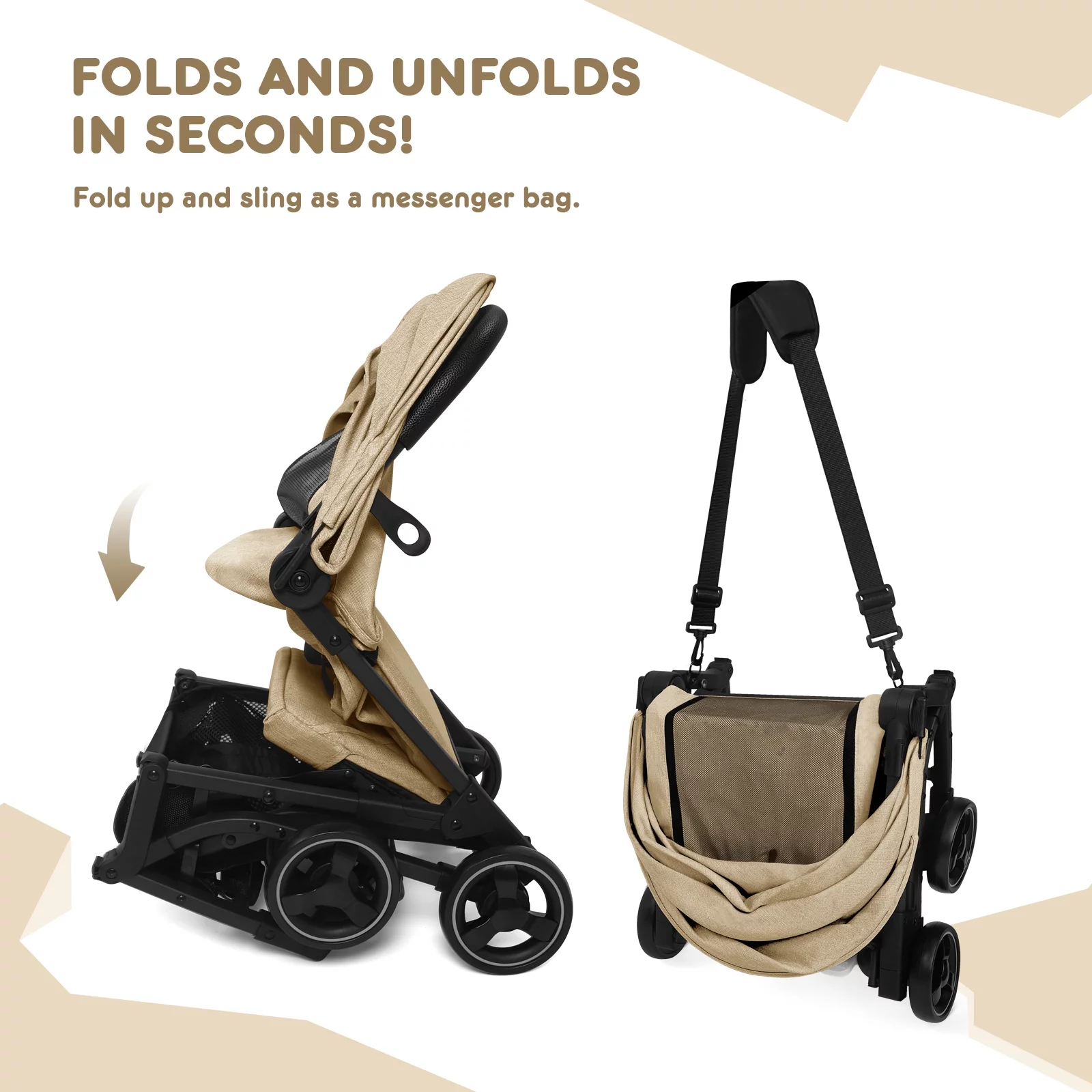HARPPA Lightweight Travel Stroller, Compact Umbrella Stroller for Babies, Easy Folding, Black