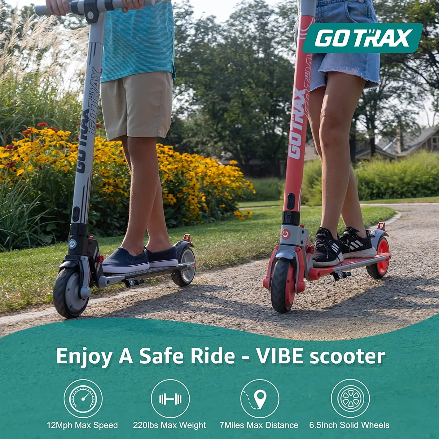 GOTRAX Vibe Electric Scooter for Kids Teens 8-15, 250W 6.5 Tires 7 Miles Foldable Commuting E-Scooter, Blue
