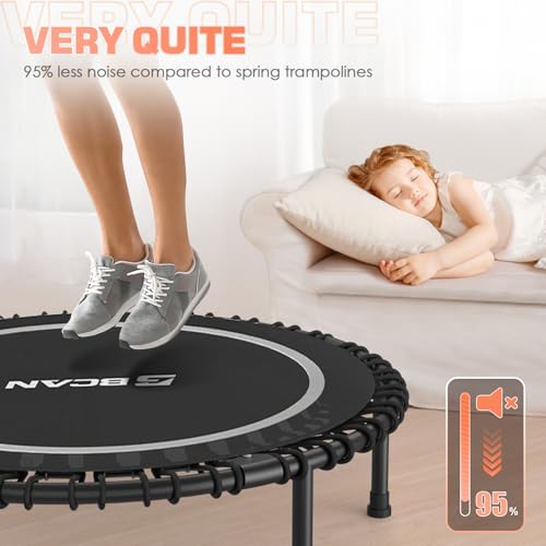 BCAN 450/550 LBS Foldable Mini Trampoline, 40"/48" Fitness Trampoline with Bungees, U Shape Adjustable Foam Handle