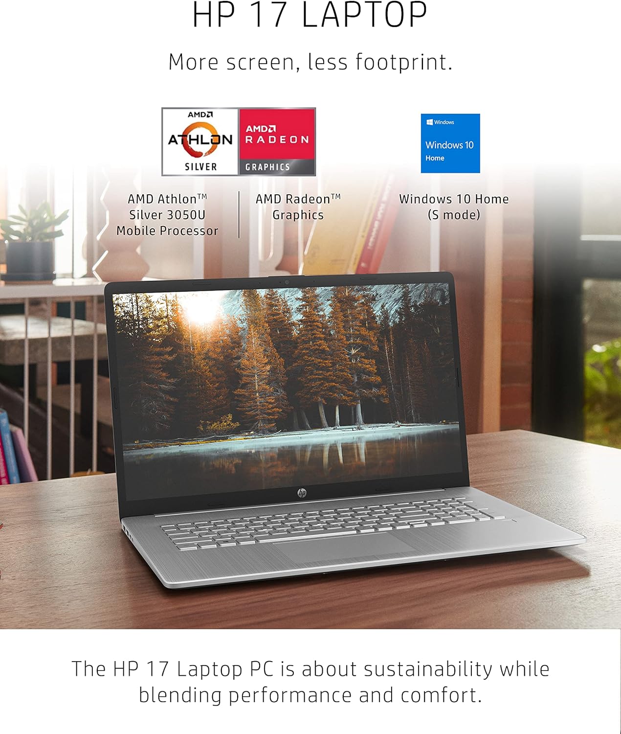 HP 17 Laptop, AMD Athlon Silver 3050U, 4 GB RAM, 256 GB SSD Storage, 17.3-inch HD+ Display, Windows 10 Home with Added Security, Long Battery Life