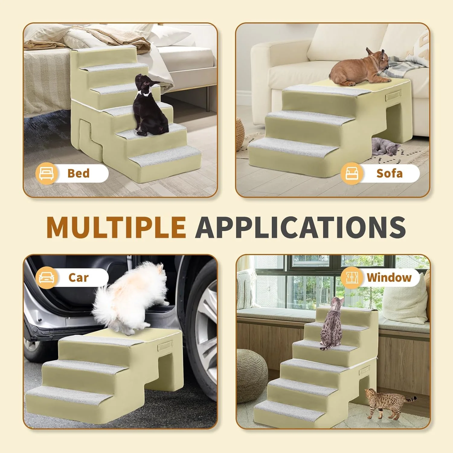 Dog Stairs, 28" Cuoote Dog Ramp for Small Dogs and Cats, Non-Slip Bottom Dog Steps for Beds and Couches
