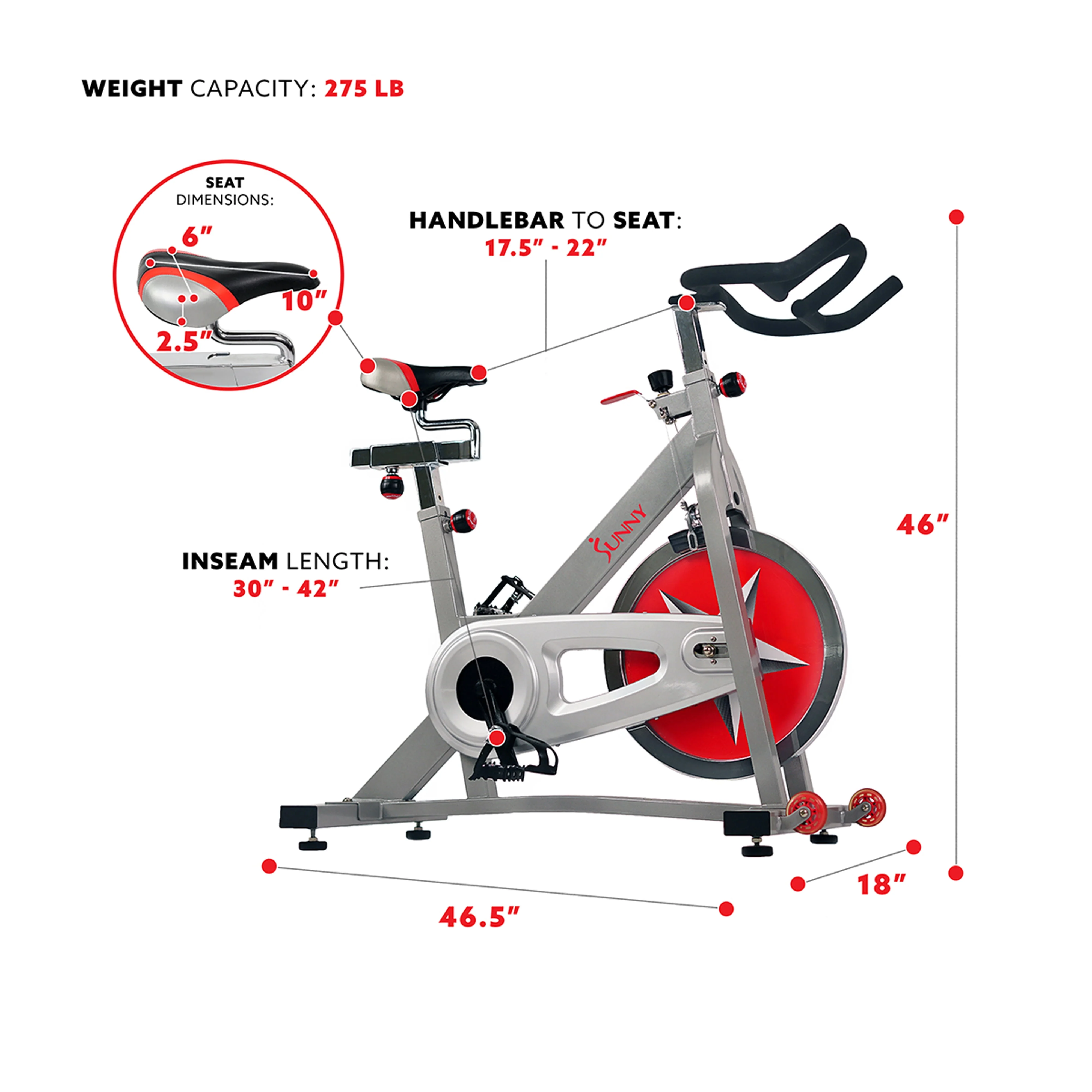 Sunny Health & Fitness Stationary Chain Drive 40 lb Flywheel Pro Indoor Cycling Exercise Bike Trainer, Workout Machine, SF-B901