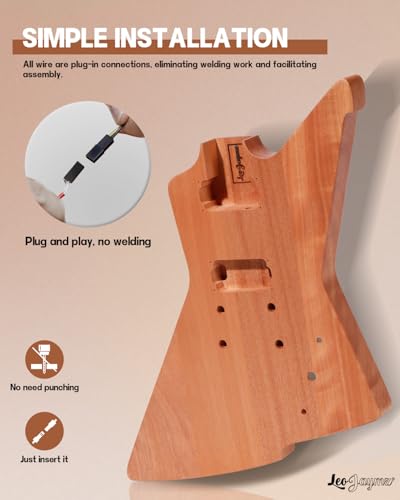 Leo Jaymz DIY Single Cut Electric Guitar Kits with Mahogany Body and Neck - Rosewood Fingerboard and All Components Included (LP Hollow)