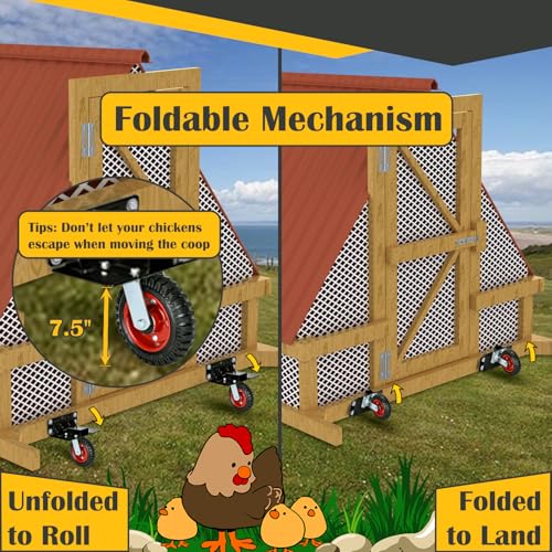 TOPOWN Chicken Tractor Mobility with Wheels Lift Kit Set of 4, Chicken Coop Wheel Kit Heavy Duty with Caster Wheels